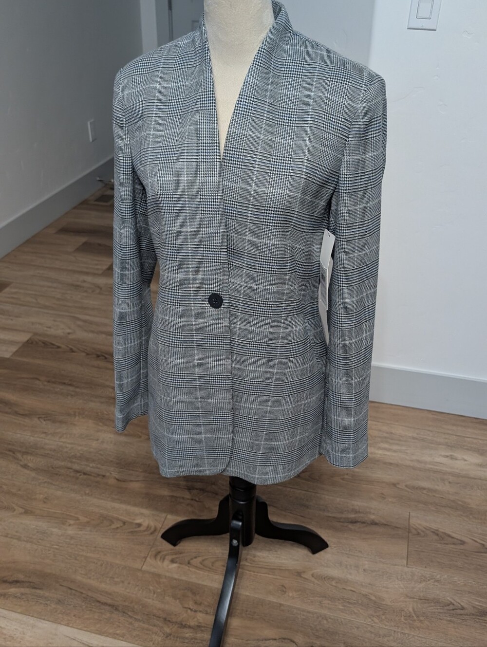 Calvin Klein Gray Glen Plaid Single-Button Blazer